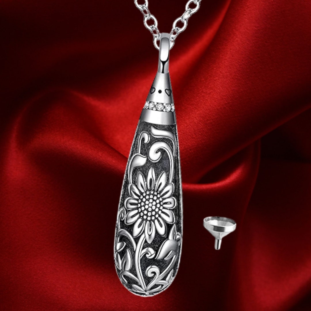 Flower Celtic Urn Necklace Cylinder Bar Heart Shaped Urn Necklace for