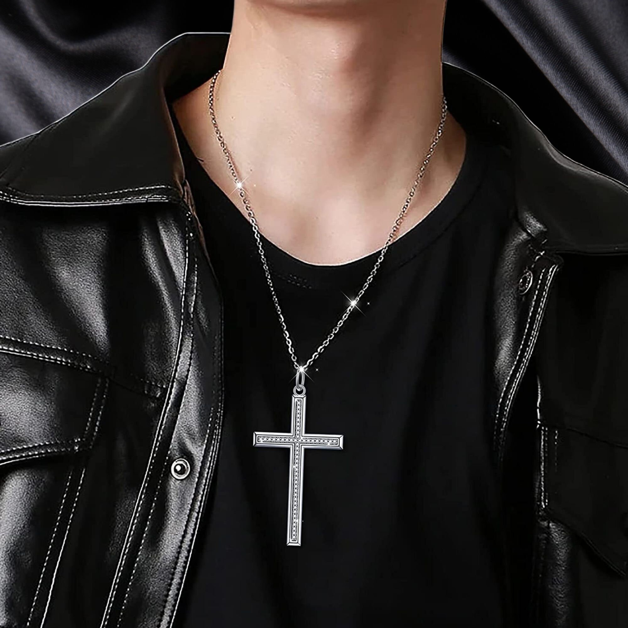 Cross Necklace for Men Gold Black Silver Mens Cross Necklaces Sterling