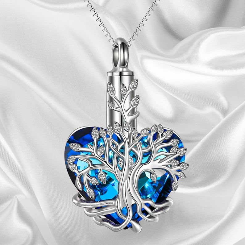 Tree of Life Urn Necklace for Ashes Heart Cremation Jewelry Sterling