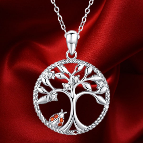 Sapphire Vegetal Fauna Ladybug Pendant Necklace