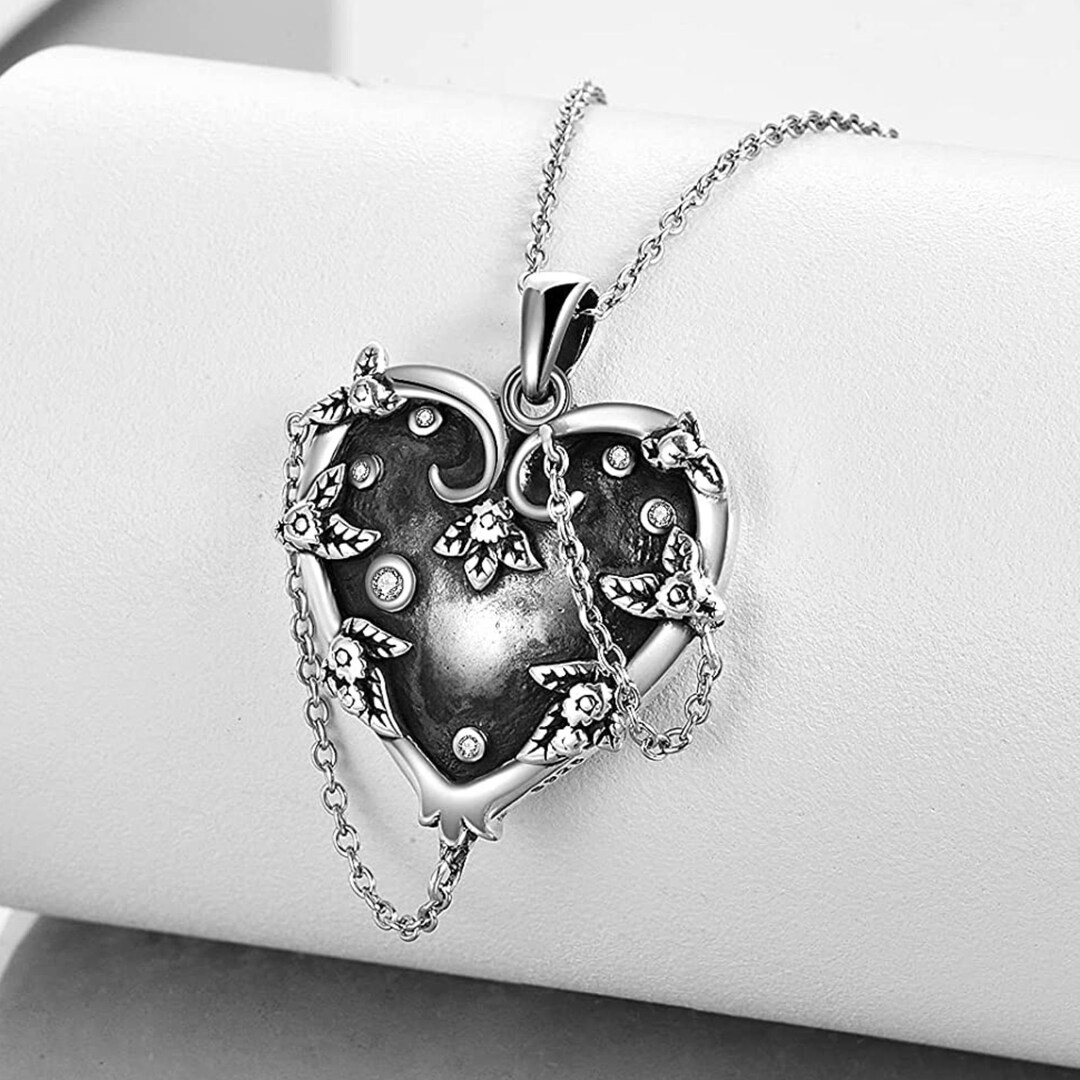 Magdalena - Sacred Heart Pendant  Gunmetal Stormy Grey Sky Ombre- Silver Night