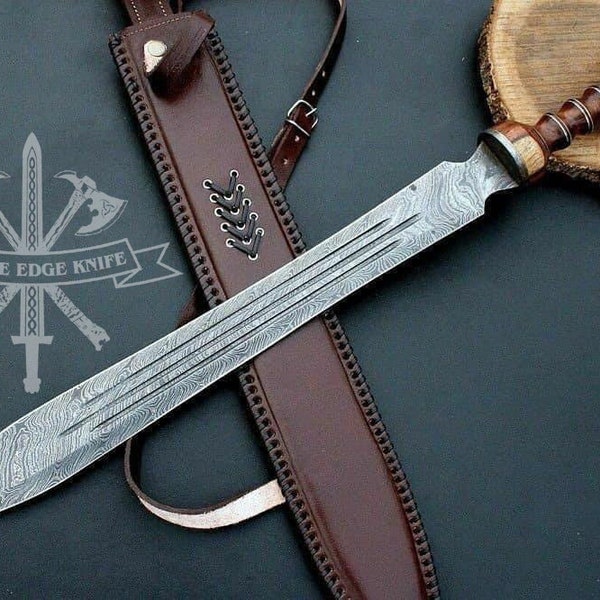 Hand Forged Damascus Steel Gladiator Sword, Combat sword, Damascus Steel Roman sword, Hand Made Sword, Damascus Sword With Leather Sheath