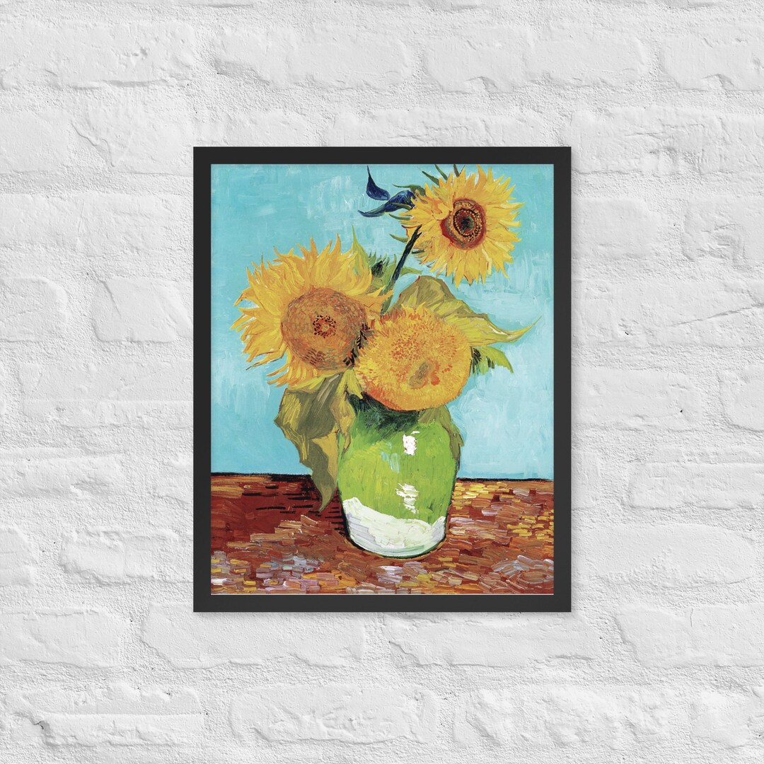 Vase With Three Sunflowers by Vincent Van Gogh Framed Wall Decor