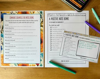 Positive Notes Home to Parents for Middle School Classroom Management Plans English and Spanish Happy Notes Glow Notes Secondary Education
