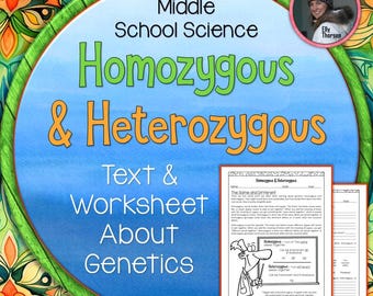 Heterozygous and Homozygous Reading Passage and Genetics Worksheet for Middle School Science Classrooms and Homeschool Science