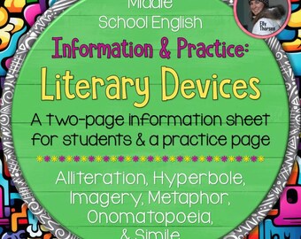 Literary Devices Reference Text and Worksheet for Middle School ELA and Homeschooling Writing Curriculum
