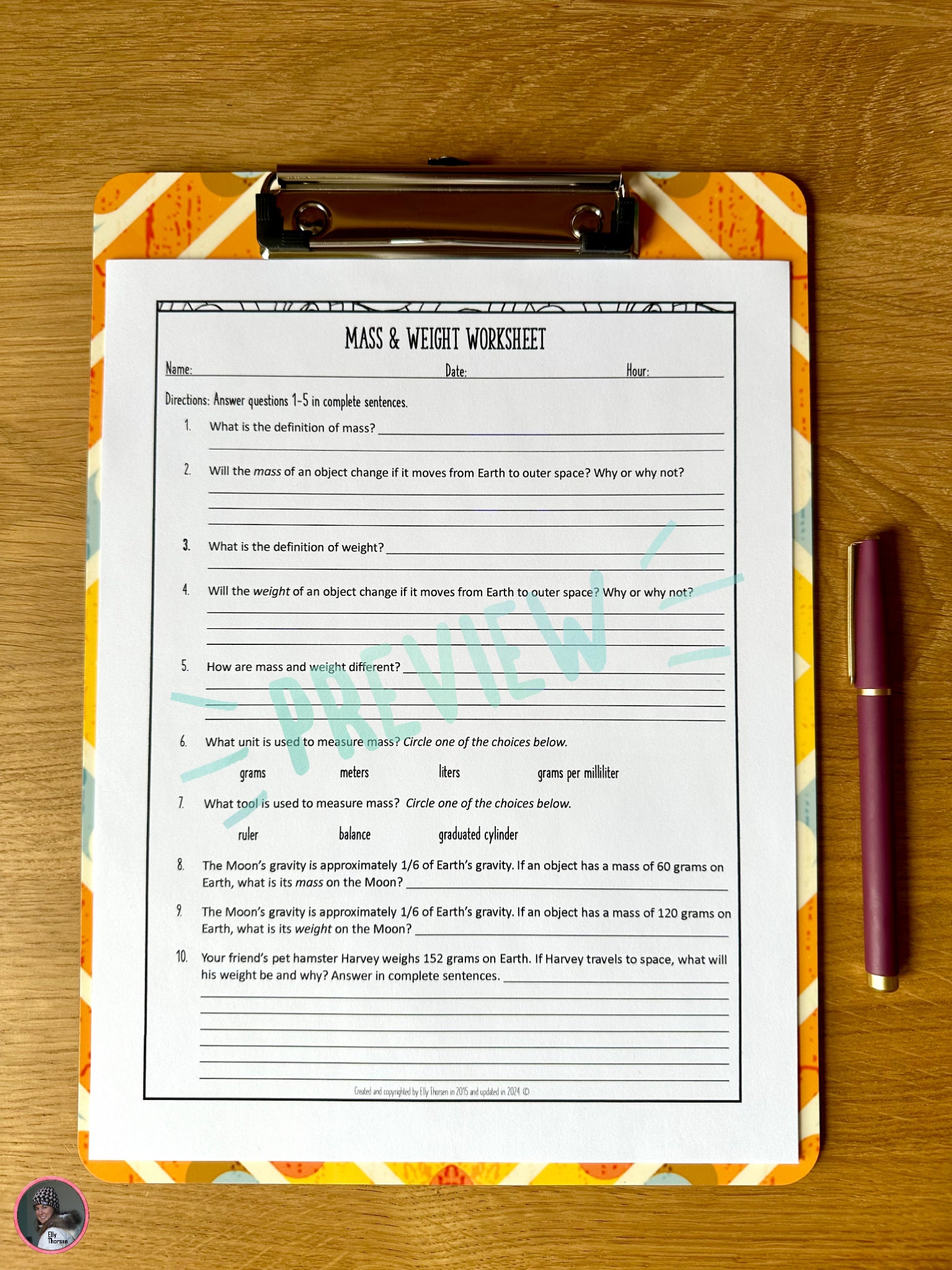 Mass and Weight Worksheet: Middle School Science Measurement - Etsy