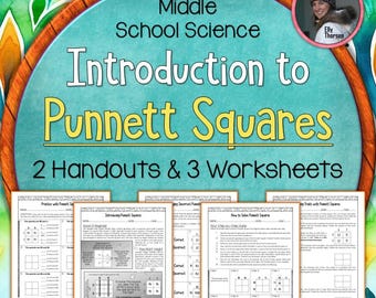 Introduction to Punnett Squares: Middle School Genetics Handouts and Worksheets for 6th, 7th, and 8th Grade Science and Homeschooling