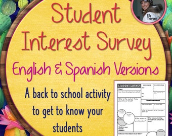 Beginning of the Year Student Interest Survey in English and Spanish for Back to School