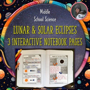 May include: A notebook page with notes about lunar and solar eclipses. The page includes diagrams of the sun, moon, and earth, as well as text explaining the different types of eclipses. The page is titled "Eclipse Notes" and includes the date "August 21st, 2017 Solar Eclipse".