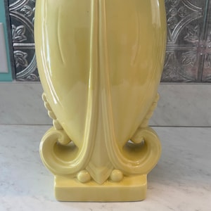 Atomic Aged MCM Yellow Glazed Art Pottery Vase 10x7