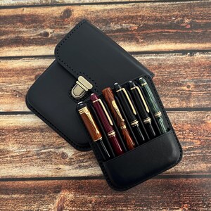 Black Leather 6 Compartment Pen Case, Wet Molded Pen Holder, Fountain Pen Case, Luxury Pen Holder