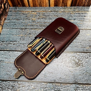 Porte-stylo violet foncé à cinq compartiments, Porte-stylo moulé humide, Étui pour stylo-plume, Porte-stylo ancien