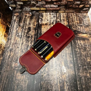 Porte-stylo cinq compartiments brun rouge, Porte-stylo moulé humide, Étui pour stylo-plume, Porte-stylo ancien