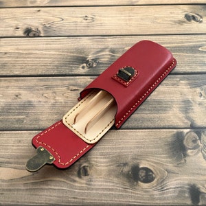 Porte-stylo rouge à trois compartiments, Porte-stylo beige moulé humide, Étui pour stylo-plume, Porte-stylo ancien