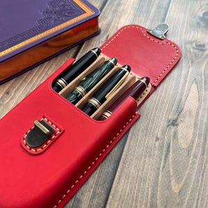 Porte-stylo rouge quatre compartiments, Porte-stylo moulé humide, Étui pour stylo-plume, Porte-stylo ancien