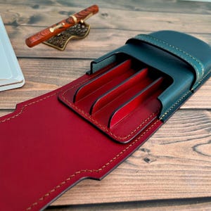 Étui à stylos en cuir noir vert à quatre compartiments, porte-stylo moulé humide, étui pour stylo-plume, porte-stylo de luxe, fait main, manche pour stylo, pochette