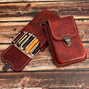 Porte-stylo marron à cinq compartiments, étui pour stylo plume, porte-stylo ancien