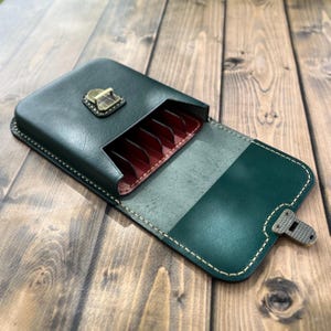 Étui à stylos en cuir vert forêt à 6 compartiments, porte-stylo vert moulé sous pression, étui pour stylo-plume, porte-stylo de luxe