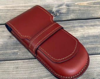 Reddish Brown  Leather 3 Pen Case, Wet Molded Pen Holder, Fountain Pen Case, Luxury Pen Holder