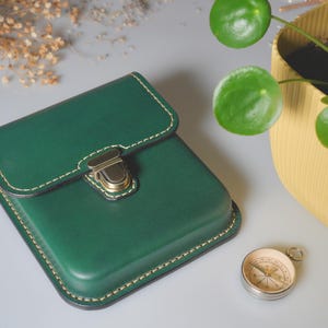 Forest Green Leather 6-Pen Case: Handmade Wet Molded Pen Holder