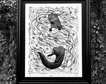 Otter Lino Print