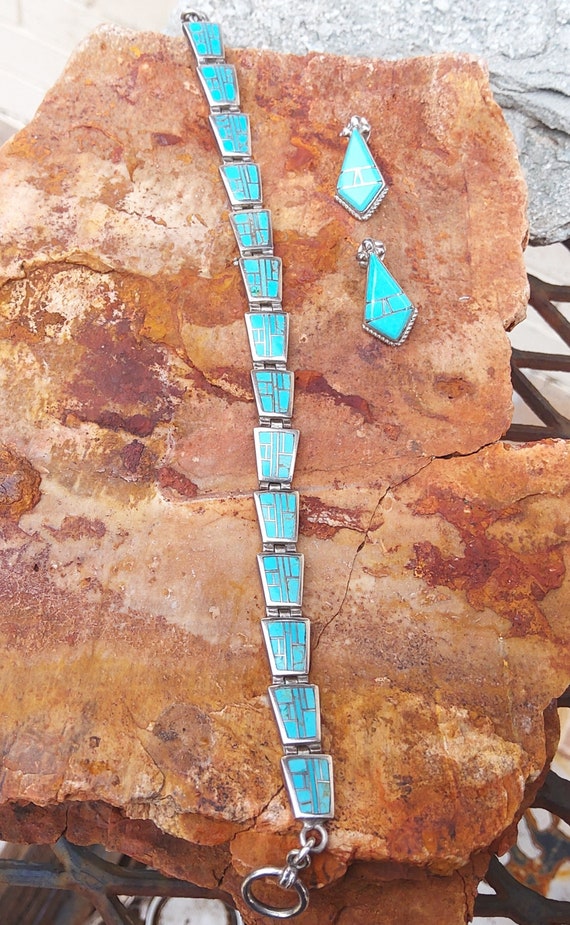 Carolyn Pollock sterling silver inlaid turquoise b