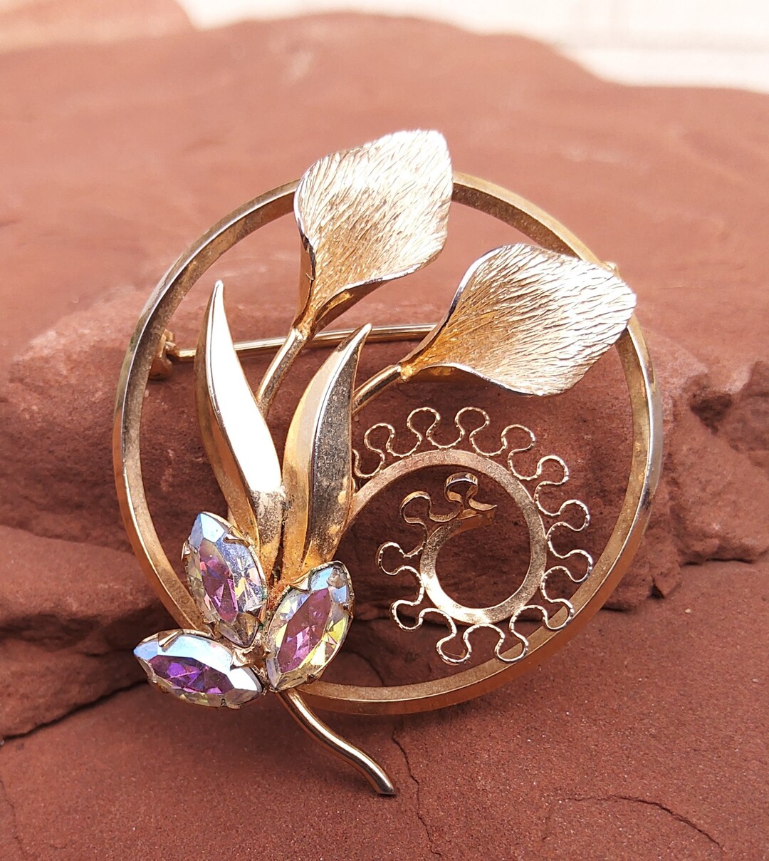 【希少✨】FLORENZA/フロレンザ　ヴィンテージ　天然石　ゴールド　リング Vintage Florenza Gold Gilt Jeweled Pearl Rhinestones Jeweled