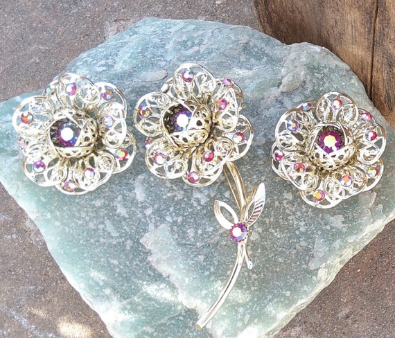 Vintage Sarah Coventry brooch and earrings set Fa… - image 7