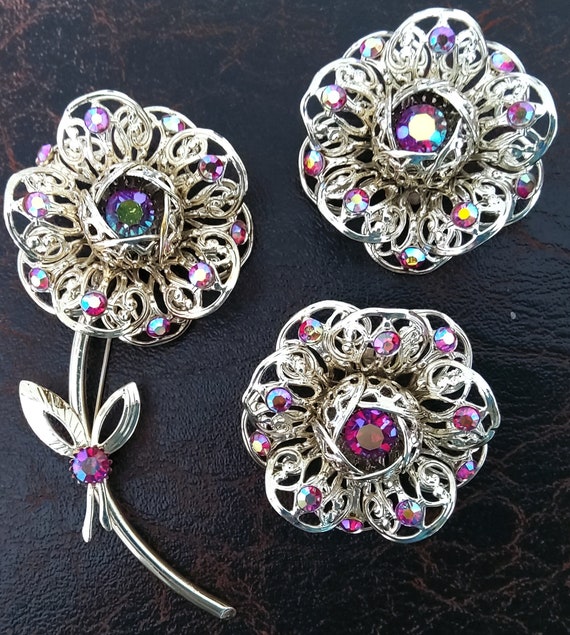 Vintage Sarah Coventry brooch and earrings set Fa… - image 4