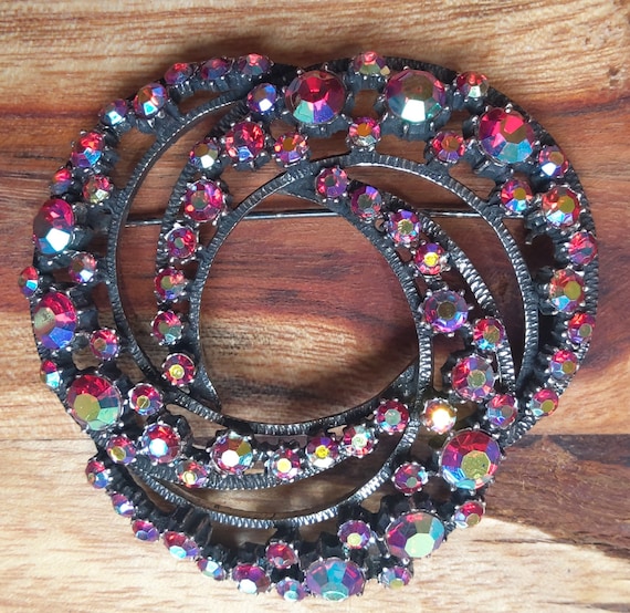 Vintage Florenza rhinestone triple crescent brooch - image 1