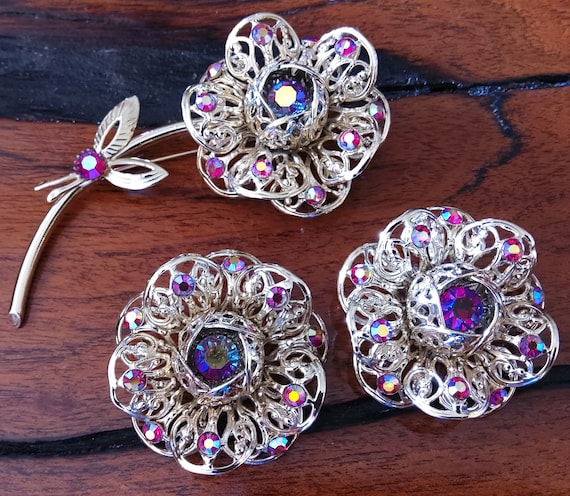 Vintage Sarah Coventry brooch and earrings set Fa… - image 2