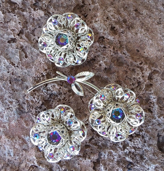 Vintage Sarah Coventry brooch and earrings set Fa… - image 5