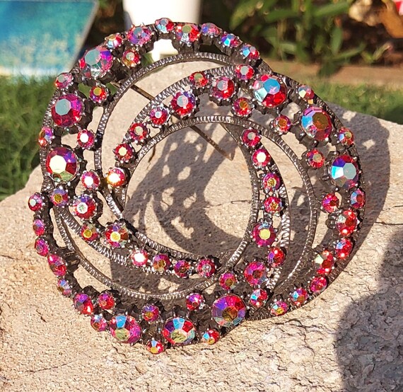 Vintage Florenza rhinestone triple crescent brooch - image 6