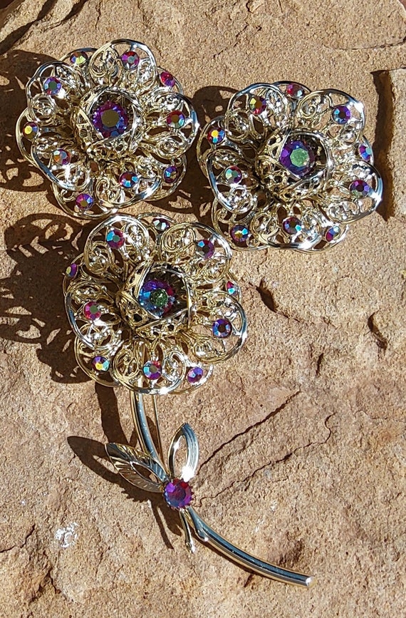 Vintage Sarah Coventry brooch and earrings set Fa… - image 8