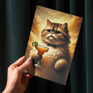Impression numérique de chat margarita - chat drôle buvant un cocktail - affiche numérique ou carte postale - décoration de chat imprimable