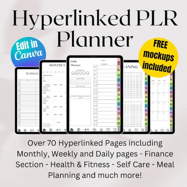 PLR Resell Digital Planner 2024 Digital Planner Canva Template Private Label Rights MRR Hyperlinked Commercial Use Goodnotes Planner