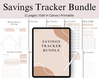 Money Saving Challenge Tracker Bundle, Editable in Canva