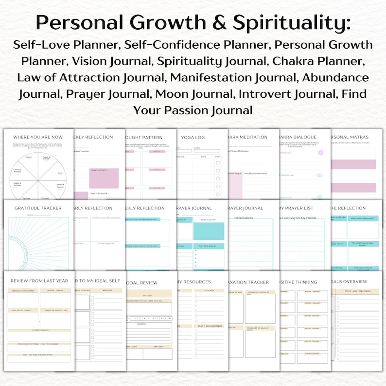 Self-Love Planner, Self-Confidence Planner, Personal Growth Planner, Vision Journal, Spirituality Journal, Chakra Planner, Law of Attraction Journal, Manifestation Journal, Abundance Journal, Prayer Journal, Moon Journal, Introvert Journa