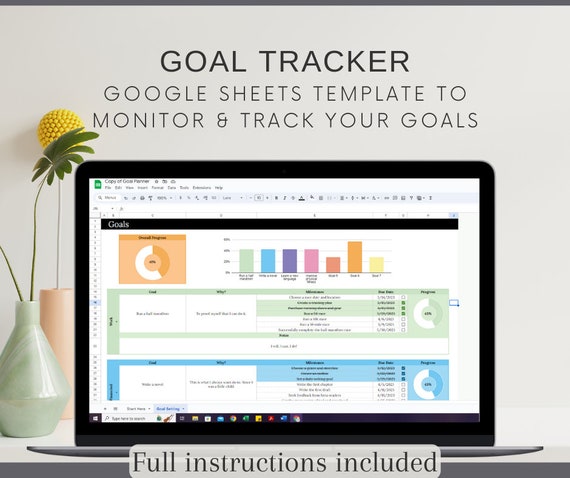 Digital Goal Planner: Google Sheets Productivity Template, New Year Resolutions Spreadsheet, Digital Vision Board