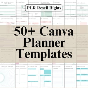 PLR Canva Planner Templates Bundle, 50+ Canva Template Resell Bundle to create Digital or Printable Planners, PLR Resell License included