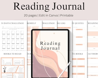 Editable Reading Journal, Personalise your own reading planner in Canva