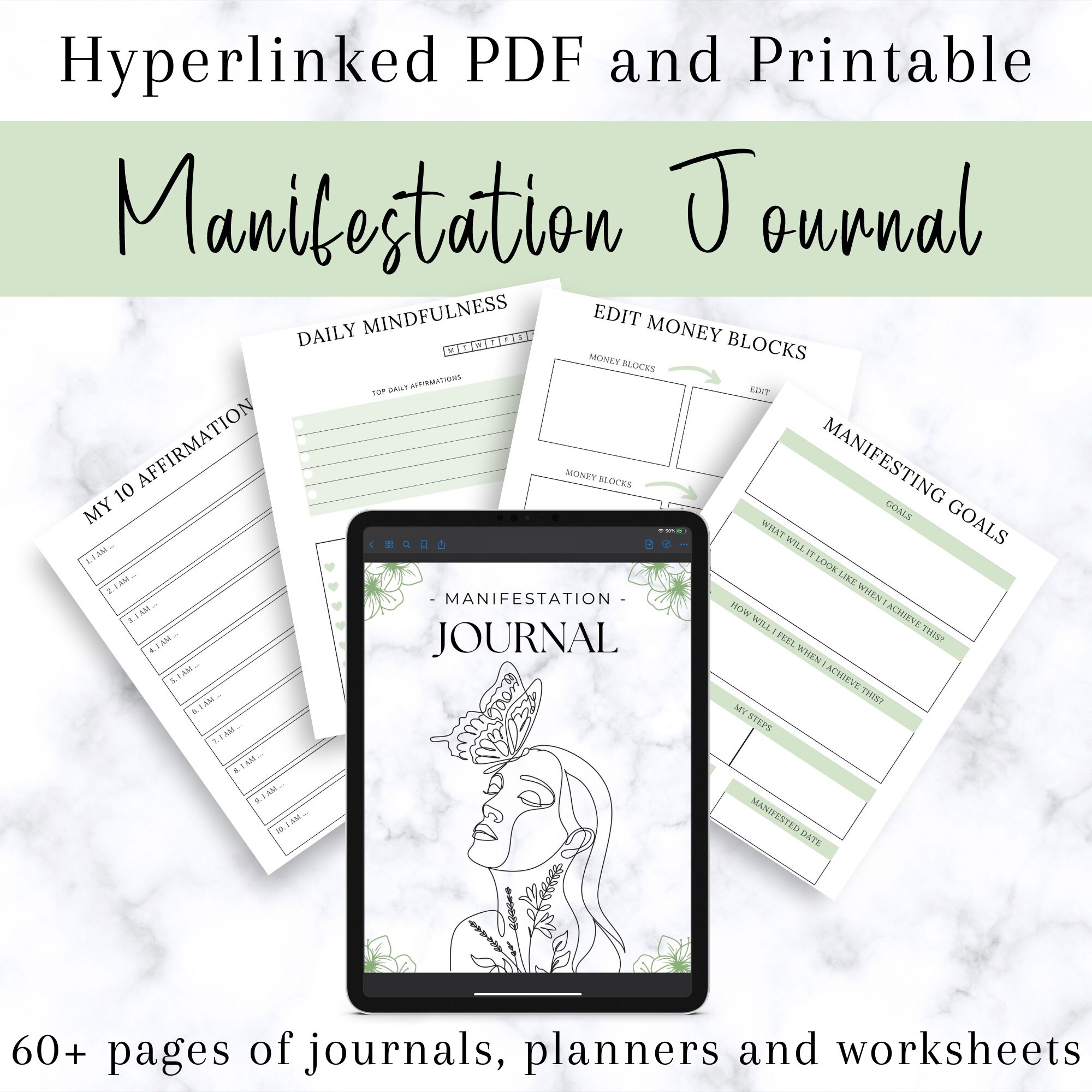 Printable Manifestation Journal, Digital Manifestation Planner, Mental Health Journal, Self Care ...