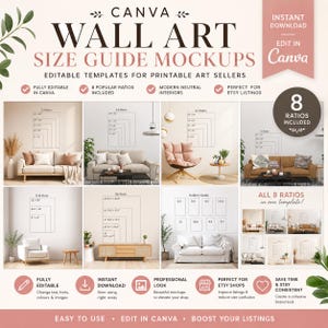 Canva Wall Art Size Guide Mockups | Editable Canva Templates | Poster Size Charts | Etsy Listing Images | Printable Art Seller Templates