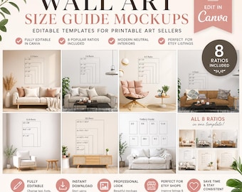 Canva Wall Art Size Guide Mockups | Editable Canva Templates | Poster Size Charts | Etsy Listing Images | Printable Art Seller Templates