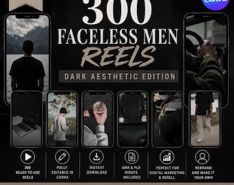 350 Faceless Reels for Men with Master Resell Rights, Editable Instagram Reels for Social Media Marketing, Lifestyle Coaching Templates