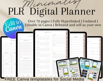 PLR Resell Digital Planner, Commercial Use Included, Planner Template to Edit in Canva, Customizable daily, weekly, monthly templates