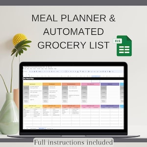 Tableur et liste de courses Google Sheets pour le planificateur de repas (pour mobile ou ordinateur)