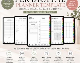 PLR Planner Template | Canva Digital Planner | Editable Hyperlinked Planner | Private Label Rights | Resell Template | 70+ Pages