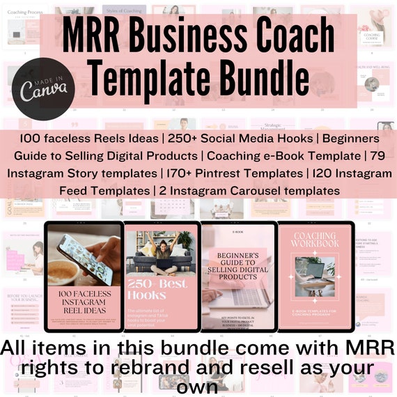 Business Coach Canva Bundle: Editable Social Media Templates & eBooks with MMR resale license